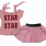Σετ φούστα καρώ girly τοπ χαμογελο τιραντες καρω STAR
