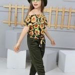 Σετ παντελόνι με ζώνη τοπ καπέλο λουλούδια - Image 3