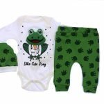 Σετ 100% βαμβακερό Little Cute Frog 3 τεμάχια ολόσωμο μακρυμάνικο κορμάκι με ανάγλυφο βατραχάκι σκουφάκι παντελόνι