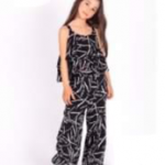 Σετ 100% βαμβακερό ασπρόμαυρο crop top τιράντα ασύμετρο ντραπέ φοδραρισμένο με παντελόνα χυτή με τσέπες με λάστιχο στη μέση
