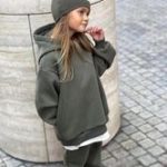 Σετ φόρμα φούτερ 100% βαμβακερή με κουκούλα λαδί