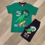 Σετ 100 % βαμβακερό σορτσ με μπλούζα Dino the best of the best Roarsome πράσινο