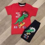 Σετ 100 % βαμβακερό σορτσ με μπλούζα Dino the best of the best Roarsome κόκκινο