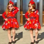 Σετ με στέκα με φιόγκο μακρυμάνικο φόρεμα με γιακά με φερμουάρ πίσω 100% βαμβακερό τουτού κόκκινο