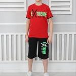 Σετ eXtreme style 0021 με βερμούδα με τσέπες με κορδόνι να μαζεύει με κοντομάνικη μπλούζα κόκκινο 100% βαμβακερό