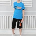 Σετ eXtreme style 0021 με βερμούδα με τσέπες με κορδόνι να μαζεύει με κοντομάνικη μπλούζα μπλε-ρουά 100% βαμβακερό