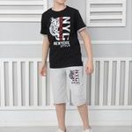 Σετ n.y.c. Brooklyn style 100% βαμβακερό με βερμούδα με τσέπες με κορδόνι να μαζεύει με κοντομάνικη μπλούζα μαύρο