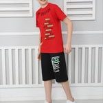 Σετ με βερμούδα με τσέπες με κορδόνι να μαζεύει με κοντομάνικη μπλούζα κόκκινο 100% βαμβακερό Boyfashion