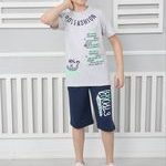 Σετ με βερμούδα με τσέπες με κορδόνι να μαζεύει με κοντομάνικη μπλούζα γκρι-μελανζέ 100% βαμβακερό Boyfashion