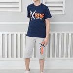 Σετ eXtreme style 0021 με βερμούδα με τσέπες με κορδόνι να μαζεύει με κοντομάνικη μπλούζα μπλε 100% βαμβακερό