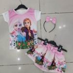 Σετ 100% βαμβακερό 3 τεμάχια με στέκα με φιόγκο φούστα με φιόγκο κοντομάνικη μπλούζα Η ωραία παγωμένη