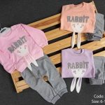 Bρεφικό σετ φόρμα 100% βαμβακερό ανάγλυφο Rabbit κεντημένος απλικέ λαγός ανάποδα τα αυτάκια του