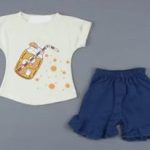 Σετ μπλούζα με 3D επεξεργασία λεμονάδα πουά με σορτς με βολάν στο φινίρισμά του 100% βαμβακερό