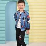 Κολεγιακό μπουφάν 3 τεμάχια σετ με παντελόνι φόρμα με μακρυμάνικη μπλούζα 100% βαμβακερό