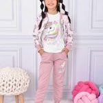 Ζακέτα αλογάκια πουά με φερμουάρ σετ φόρμα 3 τεμάχια μακρυμάνικη λευκή μπλούζα αλογάκι με πολύχρωμη χαίτη με παντελόνι φόρμας 100% βαμβακερό ροζ