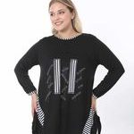 Γυναικείο ασύμετρο μπλουζοφόρεμα Fashion 100% βαμβακερό με στρας με ρίγες στο φινίρισμα λαιμόκοψη μανίκια μεγάλα μεγέθη