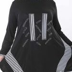 Γυναικείο ασύμετρο μπλουζοφόρεμα Fashion 100% βαμβακερό με στρας με ρίγες στο φινίρισμα λαιμόκοψη μανίκια μεγάλα μεγέθη - Image 2