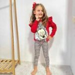 Σετ λεοπάρ κολάν με επένδυση με μπλούζα φούτερ με βολάν στα μανίκια 100% βαμβακερό κόκκινο
