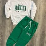 Εφηβική φόρμα σετ 100%βαμβακερό Brooklyn με πράσινο παντελόνι με κορδόνι με τσέπες με λάστιχο