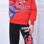 Σετ ο άνθρωπος αράχνη μαύρο παντελόνι φόρμας με μακρυμάνικη μπλούζα 100% βαμβακερό κόκκινο