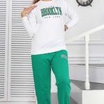 Εφηβική φόρμα σετ 100%βαμβακερό Brooklyn με πράσινο παντελόνι με κορδόνι με τσέπες με λάστιχο - Image 3