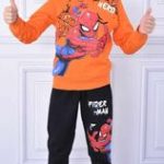 Σετ ο άνθρωπος αράχνη μαύρο παντελόνι φόρμας με μακρυμάνικη μπλούζα 100% βαμβακερό πορτοκαλί