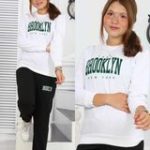 Εφηβική φόρμα σετ 100% βαμβακερό Brooklyn με μαύρο παντελόνι με κορδόνι με τσέπες με λάστιχο