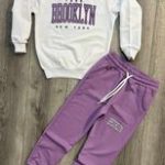 Εφηβική φόρμα σετ 100% βαμβακερό Brooklyn με λιλά παντελόνι με κορδόνι με τσέπες με λάστιχο - Image 4