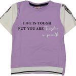 Κοντομάνικη λιλά μπλούζα με λάστιχο Life Is Tough But You Are Tougher 100% βαμβακερό T-Shirt