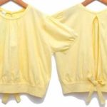 Κοντομάνικο ροζ crop top 100% βαμβακερό να δένει πίσω με σκίσιμο στην πλάτη