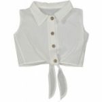 Αμάνικο λευκό crop top πουκάμισο με κουμπιά να δένει μπροστά με γιακά 100% βαμβακερό