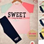 Κοντομάνικη μπλούζα Sweet σετ με κάπρι κολάν 100% βαμβακερό ροζ