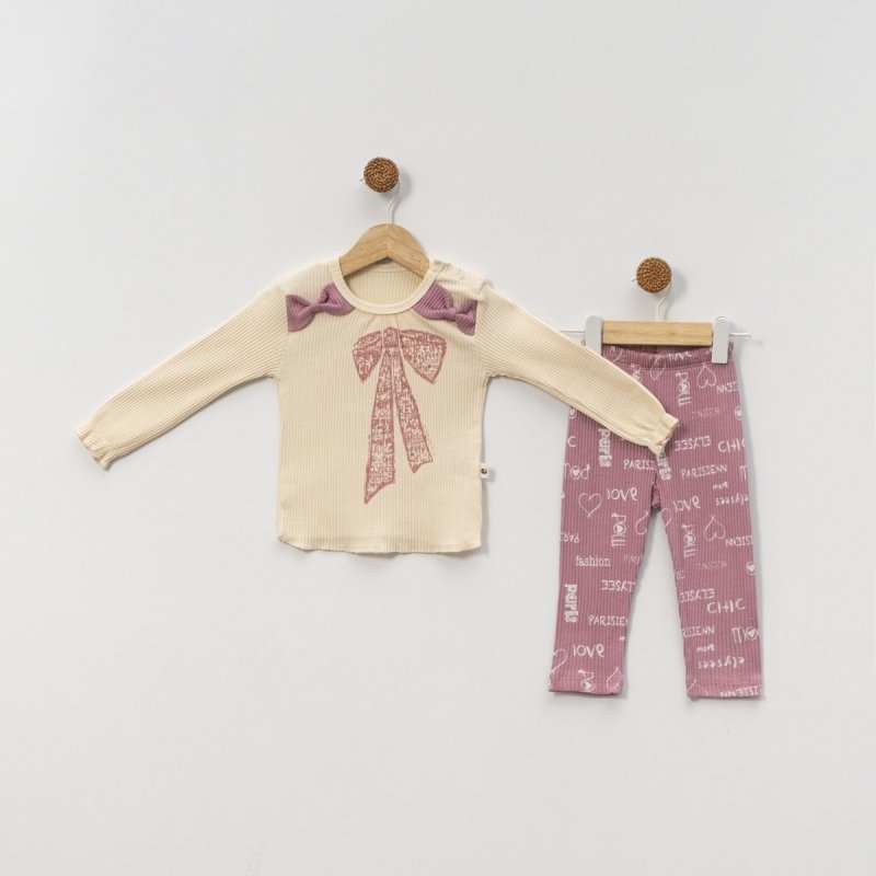 BEBE-TK-3-6-9-12-AY-1331-KIZ-FIYONKLU-KIZ-TKM-685e41b80d44a Βρεφικό σετ 100% βαμβακερό κολάν σάπιο μήλο λευκή μπλούζα φιογκάκια - Image 1