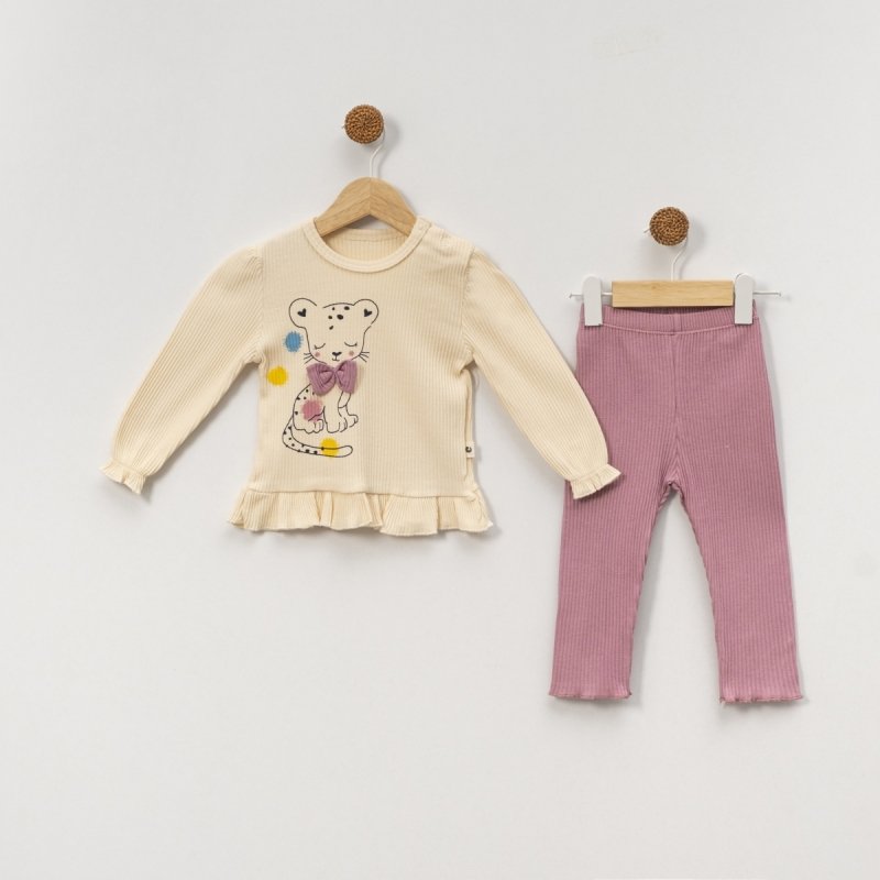 BEBE-TK-3-6-9-12-AY-1339-KIZ-KEDILI-FIYONKLU-KIZ-TKM-685e8255e01b4 Βρεφικό σετ 100% βαμβακερό κολάν σάπιο μήλο λευκή μπλούζα γατούλα - Image 1