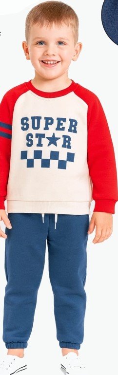 BEBE-TK-6-12-18-24-AY-2826-ERKEK-SUPER-STAR-BASKILI-2LI-TAKIM-68d6874f864d9 Φούτερ φόρμα σετ 100% βαμβακερό με λευκή μπλούζα με μπλε παντελόνι SUPER STAR - Image 1