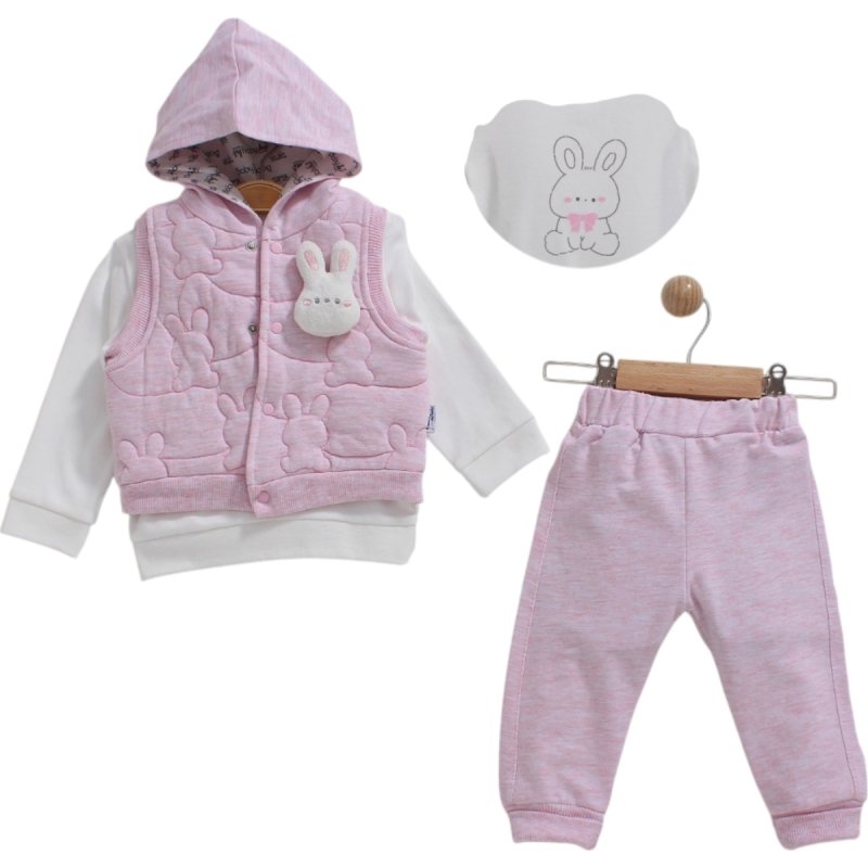 BEBE-TK-9-12-18-AY-650-KIZ-TAVSANLI-YELEKLI-3-LU-TKM-68f0f5c891b2f Βρεφικό σετ τρία τεμάχια 100% βαμβακερό ροζ αμάνικο με κουκούλα με ανάγλυφα λαγουδάκια με κεντημένο ενα λαγουδάκι με ροζ παντελόνι με λευκή μπλούζα - Image 1