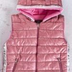 Αμάνικο ροζ με κουκούλα FASHION 100% βαμβακερό μπουφάν αδιάβροχο με τσέπες με φερμουάρ με επένδυση